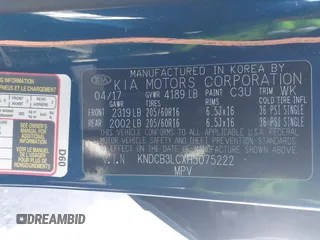 2017 Kia Niro LX with VIN KNDCB3LCXH5075222, listed as a IAAI auction lot 41526017 with 114,309 mi miles. Bid and sale history available at carsss.com. Image 9.