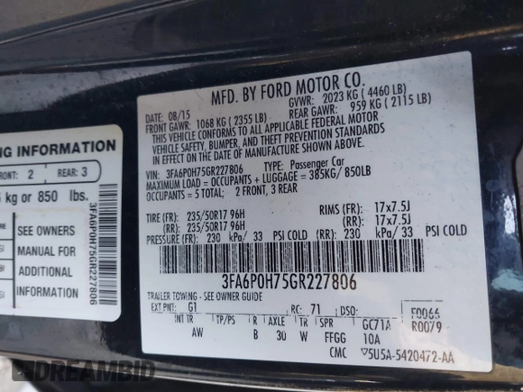2016 Ford Fusion SE с VIN 3FA6P0H75GR227806, выставлен на аукционе IAAI как лот 41295153 с пробегом 153 894 миль миль и . История ставок и продаж доступна на DreamBid. Изображение 9.
