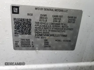 2018 Chevrolet Traverse LT Leather with VIN 1GNEVHKW8JJ277960, listed as a Copart auction lot 51632035 with 121,346 mi miles and Salvage Title. Bid and sale history available at carsss.com. Image 13.