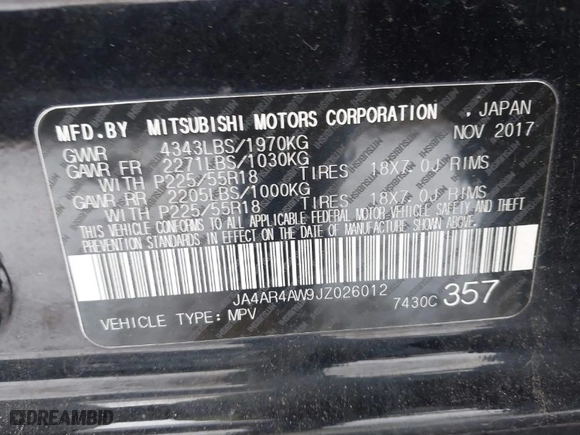 2018 Mitsubishi Outlander Sport SEL 2.4 with VIN JA4AR4AW9JZ026012, listed as a IAAI auction lot 41163120 with 127,166 mi miles. Bid and sale history available at carsss.com. Image 9.