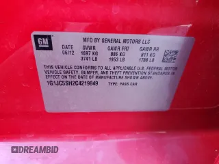 2012 Chevrolet Sonic LT with VIN 1G1JC5SH2C4219849, listed as a Copart auction lot 52643885 with 173,119 mi miles and Salvage title. Bid and sale history available at DreamBid. Image 12.