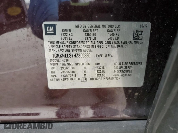 2017 GMC Acadia SLE z VIN 1GKKNLLS7HZ309386, wystawiony jako Copart lot #86871574 z przebiegiem 86 352 mil mil oraz Szkoda całkowita • Salvage title. Historia ofert i sprzedaży dostępna na DreamBid. Obrazek 13.