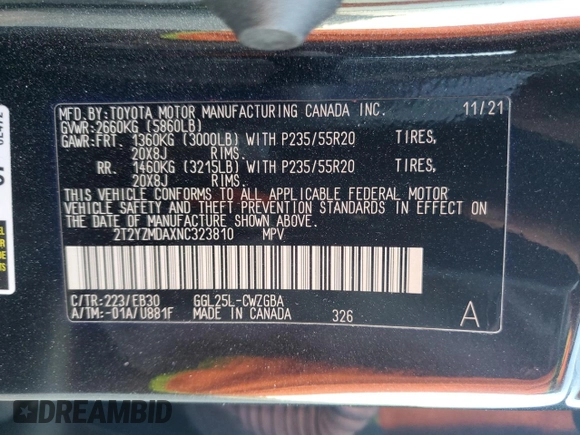 2022 Lexus RX 350 F Sport с VIN 2T2YZMDAXNC323810, выставлен на аукционе Copart как лот 52798035 с пробегом 57 709 миль миль и Списание • Salvage title. История ставок и продаж доступна на DreamBid. Изображение 14.