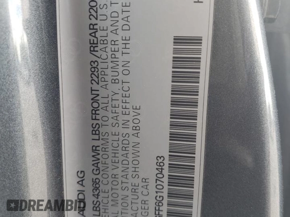2016 Audi A3 1.8T Premium with VIN WAUA7GFF6G1070463, listed as a Copart auction lot 64876742 with 83,103 mi miles. Bid and sale history available at carsss.com. Image 12.