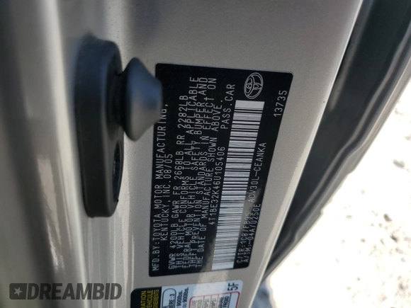 2006 Toyota Camry STD with VIN 4T1BE32K46U105406, listed as a Copart auction lot 56008075 with 301,952 mi miles and Clean Title. Bid and sale history available at DreamBid. Image 12.
