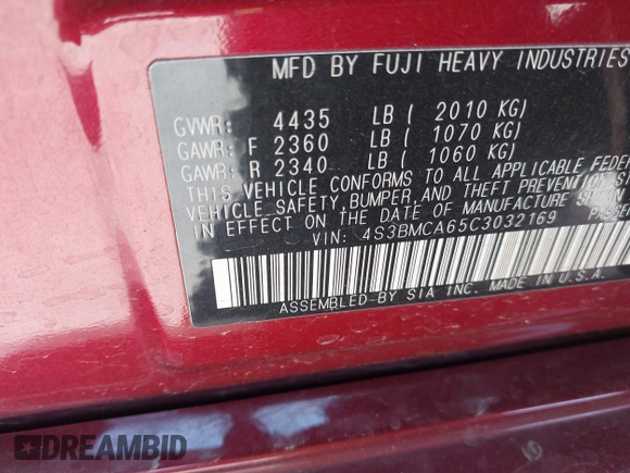 2012 Subaru Legacy 2.5i с VIN 4S3BMCA65C3032169, выставлен на аукционе IAAI как лот 42009907 с пробегом 175 565 миль миль и . История ставок и продаж доступна на DreamBid. Изображение 9.