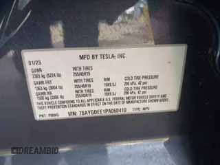 2023 Tesla Model Y Long Range with VIN 7SAYGDEE1PA060410, listed as a IAAI auction lot 41357943 with 19,072 mi miles. Bid and sale history available at carsss.com. Image 9.