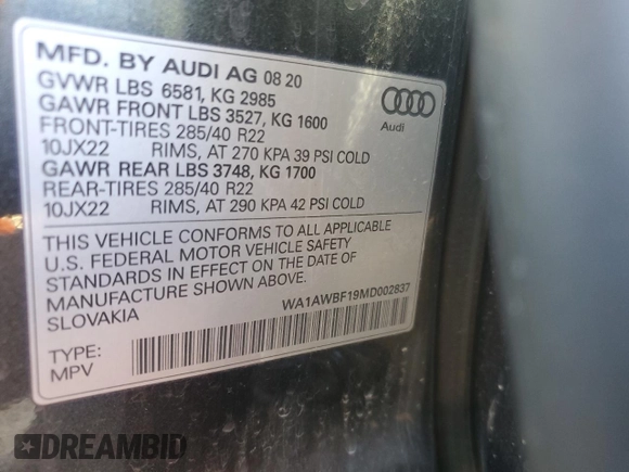 2021 Audi SQ8 Premium Plus z VIN WA1AWBF19MD002837, wystawiony jako Copart lot #46600055 z przebiegiem 98 818 mil mil oraz Czysty tytuł • Clean title. Historia ofert i sprzedaży dostępna na DreamBid. Obrazek 13.