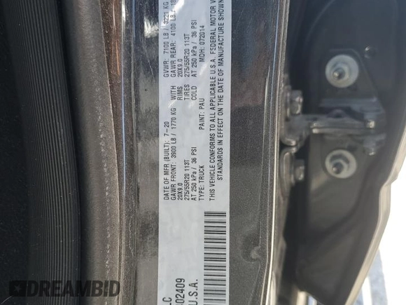 2020 Ram 1500 Big Horn with VIN 1C6SRFFT2LN402409, listed as a Copart auction lot 45909585 with 0 mi miles and Salvage Title. Bid and sale history available at carsss.com. Image 13.