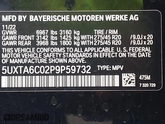 2023 BMW X5 xDrive45e z VIN 5UXTA6C02P9P59732, wystawiony jako IAAI lot #40713343 z przebiegiem Nie podano mil oraz . Historia ofert i sprzedaży dostępna na DreamBid. Obrazek 9.