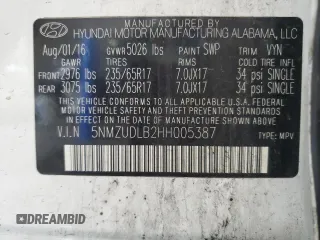 2017 Hyundai Santa Fe 2.4L with VIN 5NMZUDLB2HH005387, listed as a Copart auction lot 64592535 with 82,742 mi miles and Salvage title. Bid and sale history available at DreamBid. Image 13.