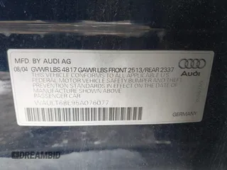 2005 Audi A4 3.0L with VIN WAULT68E95A076077, listed as a IAAI auction lot 41380217 with 54,423 mi miles. Bid and sale history available at carsss.com. Image 9.