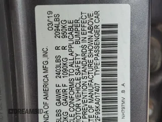 2019 Honda Accord Touring with VIN 1HGCV2F95KA017407, listed as a Copart auction lot 58015325 with 252,387 mi miles and Salvage title. Bid and sale history available at DreamBid. Image 12.