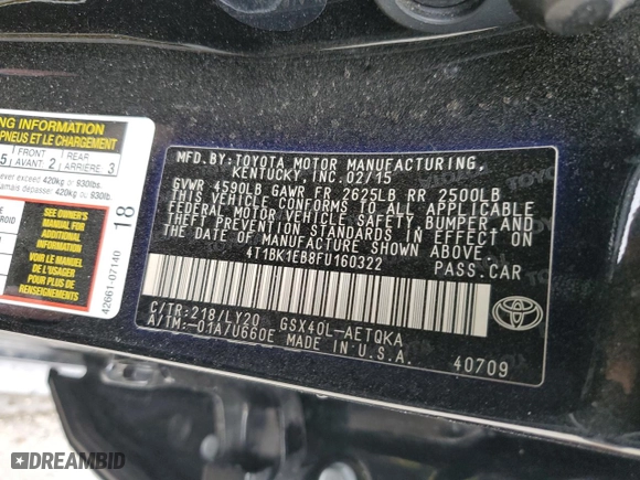 2015 Toyota Avalon Limited with VIN 4T1BK1EB8FU160322, listed as a Copart auction lot 88986585 with NaN miles and Non Repairable. Bid and sale history available at carsss.com. Image 12.