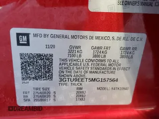 2021 GMC Sierra 1500 AT4 with VIN 3GTU9EET5MG157564, listed as a Copart auction lot 56203084 with 45,282 mi miles and Salvage Title. Bid and sale history available at carsss.com. Image 12.