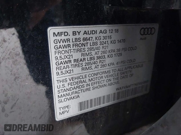2019 Audi Q7 Prestige z VIN WA1VAAF77KD024993, wystawiony jako IAAI lot #41517140 z przebiegiem 91 074 mil mil oraz . Historia ofert i sprzedaży dostępna na DreamBid. Obrazek 20.