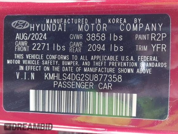 2025 Hyundai Elantra SEL Convenience z VIN KMHLS4DG2SU877358, wystawiony jako IAAI lot #41996158 z przebiegiem 3 141 mil mil oraz . Historia ofert i sprzedaży dostępna na DreamBid. Obrazek 9.