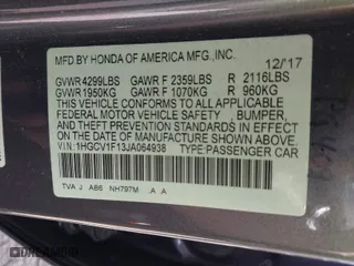 2018 Honda Accord Sedan LX 1.5T with VIN 1HGCV1F13JA064938, listed as a IAAI auction lot 40490452 with 95,932 mi miles. Bid and sale history available at carsss.com. Image 9.