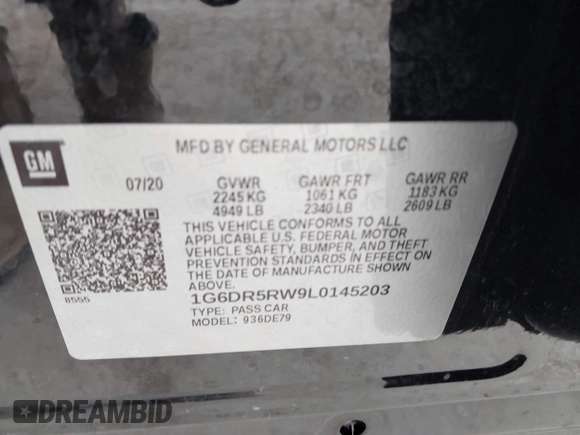 2020 Cadillac CT5 V-Series with VIN 1G6DR5RW9L0145203, listed as a IAAI auction lot 42275331 with 38,027 mi miles and . Bid and sale history available at DreamBid. Image 9.