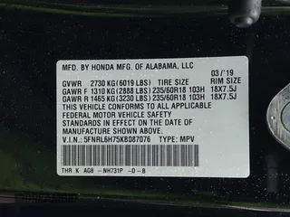 2019 Honda Odyssey EX-L with VIN 5FNRL6H75KB087076, listed as a IAAI auction lot 41796779 with 136,491 mi miles. Bid and sale history available at carsss.com. Image 9.