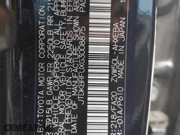 2016 Toyota Prius Two with VIN JTDKBRFUXG3008875, listed as a Copart auction lot 48719405 with 144,342 mi miles and Salvage Title. Bid and sale history available at DreamBid. Image 14.