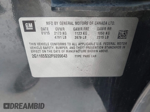 2015 Chevrolet Impala LTZ with VIN 2G1165S32F9209643, listed as a IAAI auction lot 42442738 with 149,380 mi miles and . Bid and sale history available at DreamBid. Image 9.