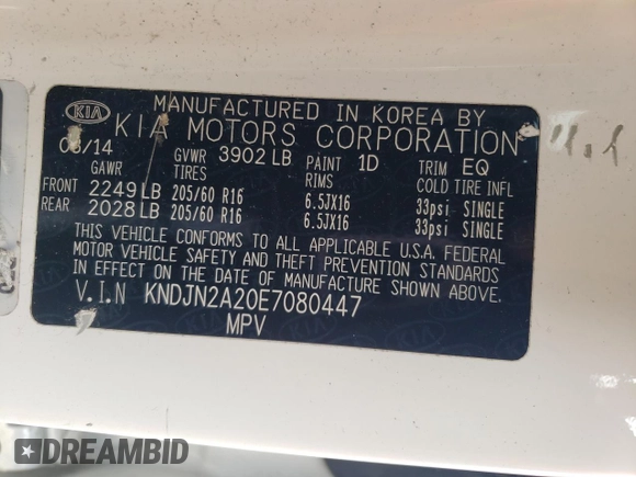 2014 Kia Soul with VIN KNDJN2A20E7080447, listed as a Copart auction lot 48352415 with 194,409 mi miles and Salvage Title. Bid and sale history available at carsss.com. Image 14.