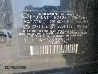 2017 Hyundai Ioniq Limited z VIN KMHC85LC4HU021247, wystawiony jako Copart lot #59724515 z przebiegiem Nie podano mil oraz Szkoda całkowita • Salvage title. Historia ofert i sprzedaży dostępna na DreamBid. Obrazek 13.