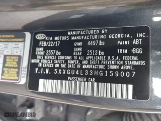 2017 Kia Optima EX with VIN 5XXGU4L33HG159007, listed as a IAAI auction lot 41893756 with 87,971 mi miles. Bid and sale history available at carsss.com. Image 9.