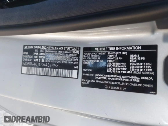 2003 Mercedes-Benz C 230 Kompressor с VIN WDBRN40J13A431498, выставлен на аукционе IAAI как лот 41441014 с пробегом Не указан миль и . История ставок и продаж доступна на DreamBid. Изображение 9.