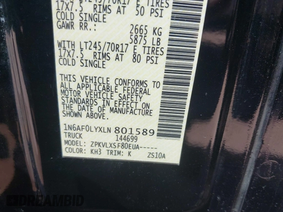 2020 Nissan NV Cargo SV with VIN 1N6AF0LYXLN801589, listed as a IAAI auction lot 42082102 with 65,616 mi miles and . Bid and sale history available at DreamBid. Image 9.