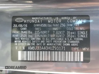 2017 Hyundai Tucson SE z VIN KM8J33A40HU293171, wystawiony jako Copart lot #48566155 z przebiegiem 23 366 mil mil oraz Szkoda całkowita • Salvage title. Historia ofert i sprzedaży dostępna na DreamBid. Obrazek 15.