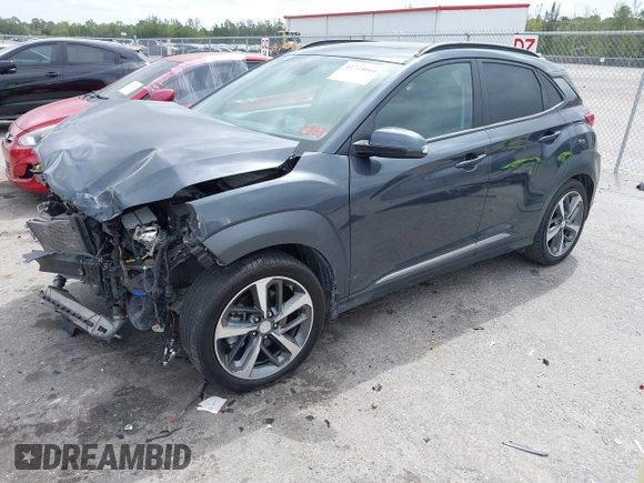 2020 Hyundai Kona Ultimate with VIN KM8K53A55LU549563, listed as a IAAI auction lot 41714066 with 101,444 mi miles. Bid and sale history available at carsss.com. Image 2.