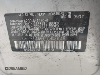 2012 Subaru Impreza Premium с VIN JF1GJAE66CH027648, выставлен на аукционе IAAI как лот 42547115 с пробегом 85 096 миль миль и . История ставок и продаж доступна на DreamBid. Изображение 9.
