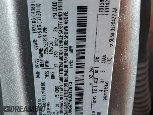 2022 Ford Escape SE с VIN 1FMCU0G67NUB17873, выставлен на аукционе Copart как лот 53151295 с пробегом 16 837 миль миль и Списание • Salvage title. История ставок и продаж доступна на DreamBid. Изображение 13.