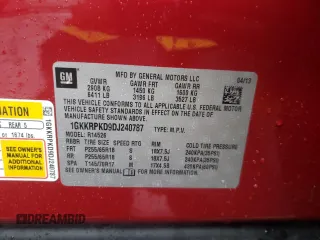 2013 GMC Acadia SLE with VIN 1GKKRPKD9DJ240787, listed as a Copart auction lot 48919104 with 153,855 mi miles and Salvage Title. Bid and sale history available at DreamBid. Image 14.