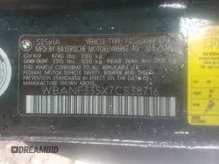 2007 BMW 5 Series 525xi z VIN WBANF335X7CS38716, wystawiony jako Copart lot #43242695 z przebiegiem Nie podano mil oraz Szkoda całkowita • Salvage title. Historia ofert i sprzedaży dostępna na DreamBid. Obrazek 14.