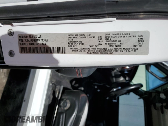 2021 Jeep Wrangler Rubicon z VIN 1C4HJXCG6MW713859, wystawiony jako Copart lot #72422884 z przebiegiem 52 627 mil mil oraz Szkoda całkowita • Salvage title. Historia ofert i sprzedaży dostępna na DreamBid. Obrazek 15.