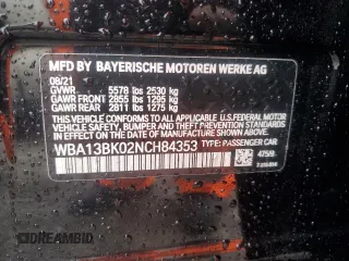 2022 BMW 5 Series M550i xDrive with VIN WBA13BK02NCH84353, listed as a Copart auction lot 46836204 with Not provided miles and Salvage title. Bid and sale history available at DreamBid. Image 12.