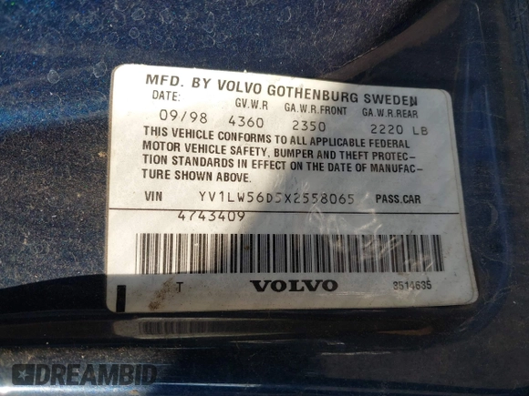 1999 Volvo V70 с VIN YV1LW56D5X2558065, выставлен на аукционе IAAI как лот 41467911 с пробегом 173 951 миль миль и . История ставок и продаж доступна на DreamBid. Изображение 9.