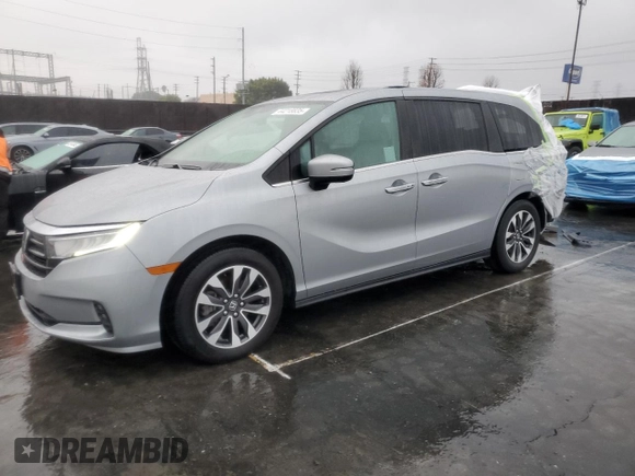 2021 Honda Odyssey EX-L with VIN 5FNRL6H74MB010119, listed as a Copart auction lot 44218835 with 39,350 mi miles and Salvage Title. Bid and sale history available at DreamBid. Image 1.
