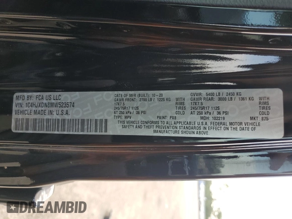 2021 Jeep Wrangler Unlimited Sport S with VIN 1C4HJXDN8MW523574, listed as a Copart auction lot 63010355 with 29,344 mi miles and Salvage title. Bid and sale history available at DreamBid. Image 13.