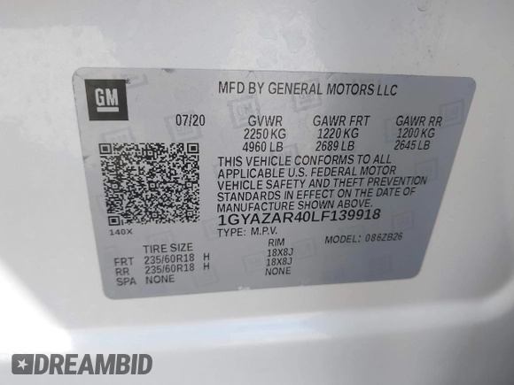 2020 Cadillac XT4 FWD Luxury with VIN 1GYAZAR40LF139918, listed as a IAAI auction lot 41829009 with 42,742 mi miles. Bid and sale history available at carsss.com. Image 9.
