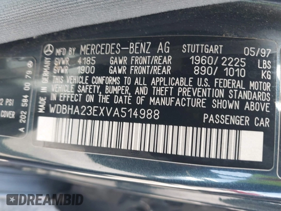 1997 Mercedes-Benz C z VIN WDBHA23EXVA514988, wystawiony jako IAAI lot #42503544 z przebiegiem 142 312 mil mil oraz . Historia ofert i sprzedaży dostępna na DreamBid. Obrazek 9.