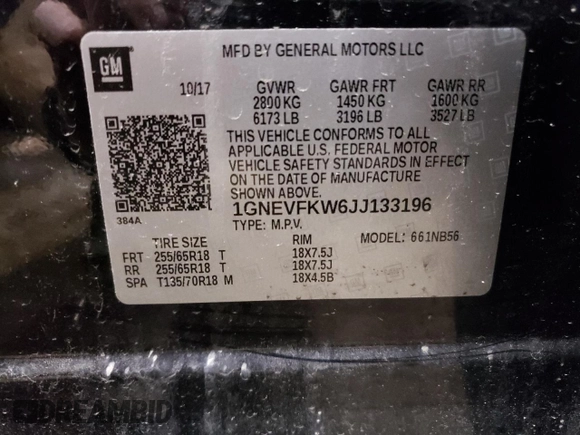 2018 Chevrolet Traverse LS z VIN 1GNEVFKW6JJ133196, wystawiony jako Copart lot #54419275 z przebiegiem 93 345 mil mil oraz Nie do naprawy • Non repairable. Historia ofert i sprzedaży dostępna na DreamBid. Obrazek 13.