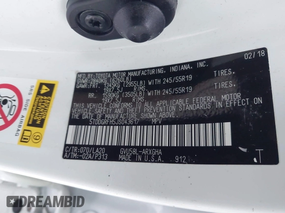 2018 Toyota Highlander Hybrid Limited с VIN 5TDDGRFH5JS043617, выставлен на аукционе IAAI как лот 41541783 с пробегом 91 038 миль миль и . История ставок и продаж доступна на DreamBid. Изображение 9.