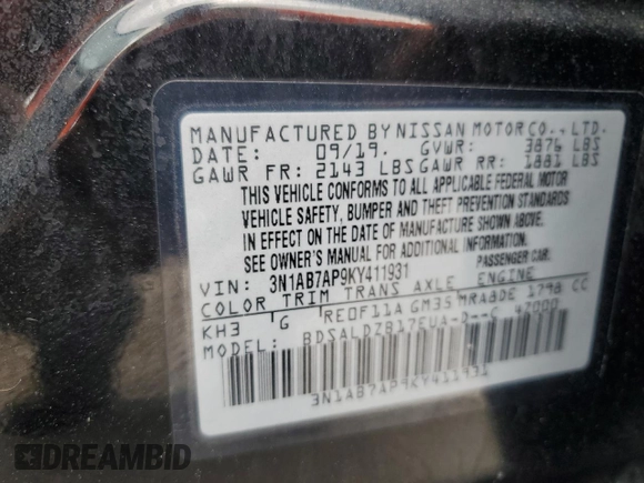 2019 Nissan Sentra SV z VIN 3N1AB7AP9KY411931, wystawiony jako Copart lot #59490215 z przebiegiem 50 044 mil mil oraz Nie do naprawy • Non repairable. Historia ofert i sprzedaży dostępna na DreamBid. Obrazek 12.