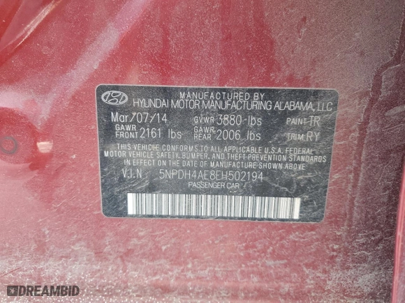 2014 Hyundai Elantra Limited with VIN 5NPDH4AE8EH502194, listed as a Copart auction lot 89199645 with 148,366 mi miles and Salvage Title. Bid and sale history available at carsss.com. Image 15.