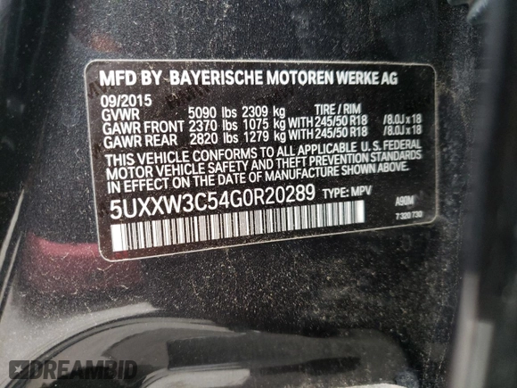 2016 BMW X4 xDrive28i with VIN 5UXXW3C54G0R20289, listed as a Copart auction lot 66873162 with 0 mi miles. Bid and sale history available at carsss.com. Image 13.