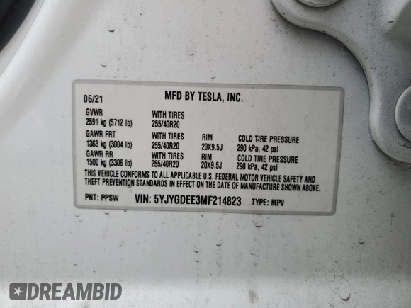 2021 Tesla Model Y Long Range with VIN 5YJYGDEE3MF214823, listed as a Copart auction lot 50738045 with 63,227 mi miles and Salvage Title. Bid and sale history available at DreamBid. Image 13.